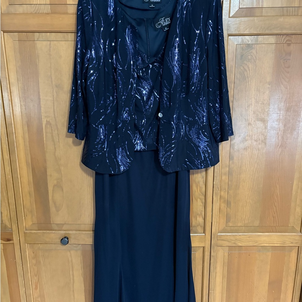 Elegant Deep Blue Evening Dress Set